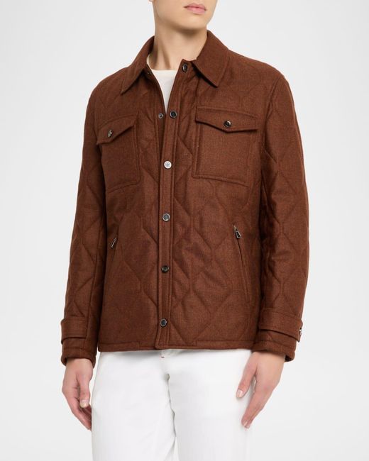 Isaia Brown Apos;S Quilted Wool-Blend Jacket for men