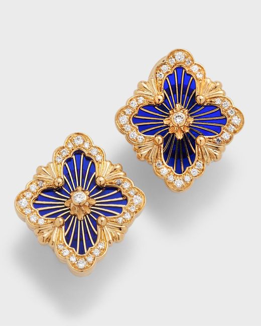 Buccellati 18k Yellow Gold Opera Tulle Medium Blue Diamond Earrings
