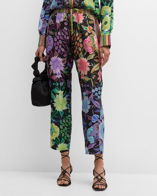Pierre Louis Mascia Multicolor Cropped High-rise Floral-print Silk Pants
