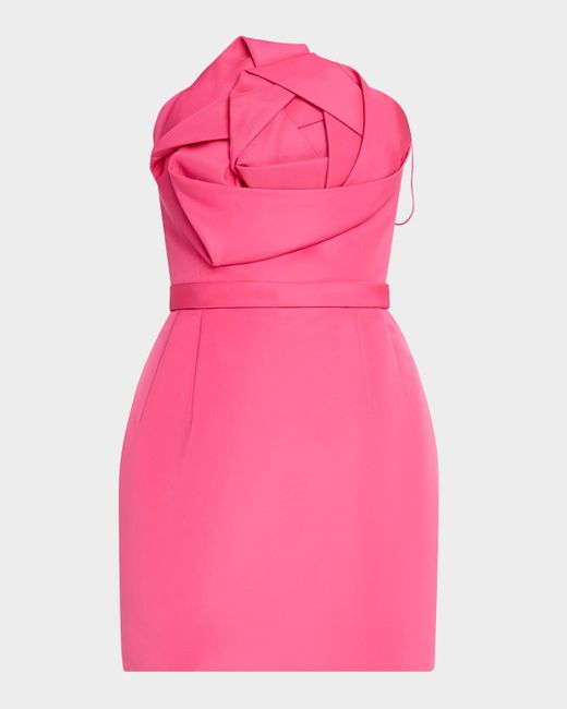 Oscar de la Renta Pink Rose Strapless Faille Mini Dress