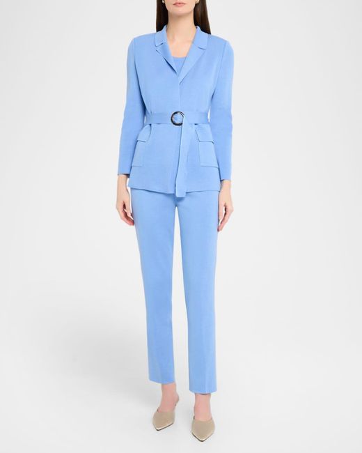 Misook Blue Belted Wrap-Front Knit Jacket