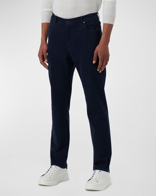 Bugatchi Blue 5-Pocket Herringbone Pants for men