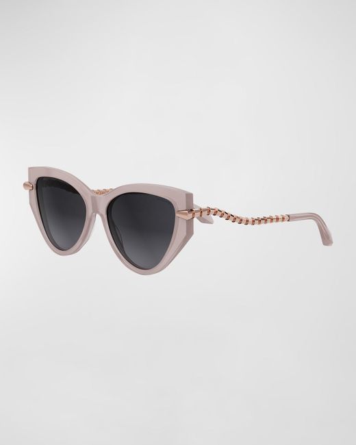 BVLGARI White Wavy Acetate & Metal Cat-eye Sunglasses