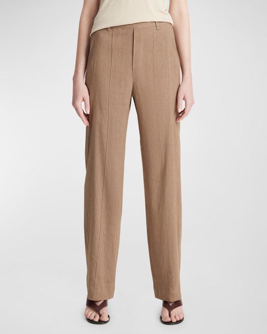 Vince Natural High-Waist Pull-On Linen-Blend Trousers
