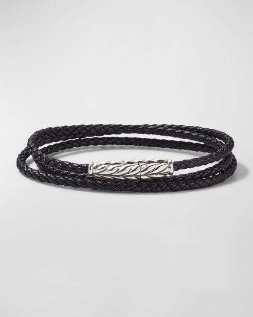 David Yurman Black Leather Triple Wrap Bracelet, 3mm for men
