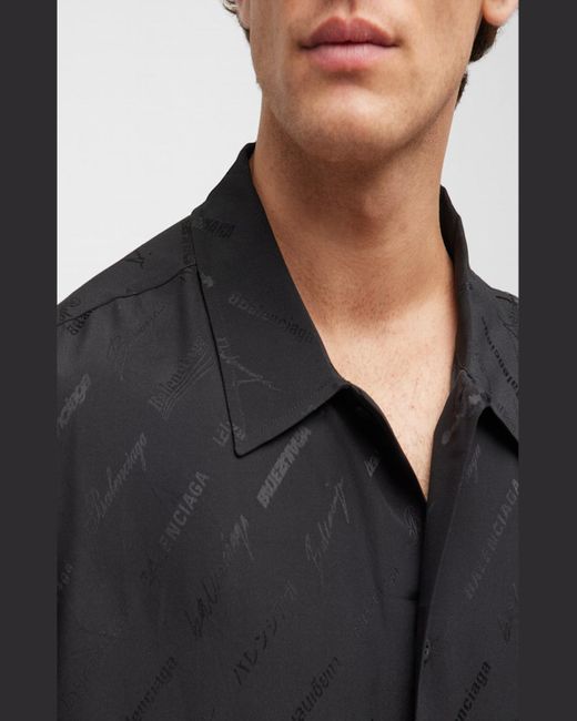 Balenciaga Black Logomania All Over Minimal Short Sleeve Shirt Large Fit for men