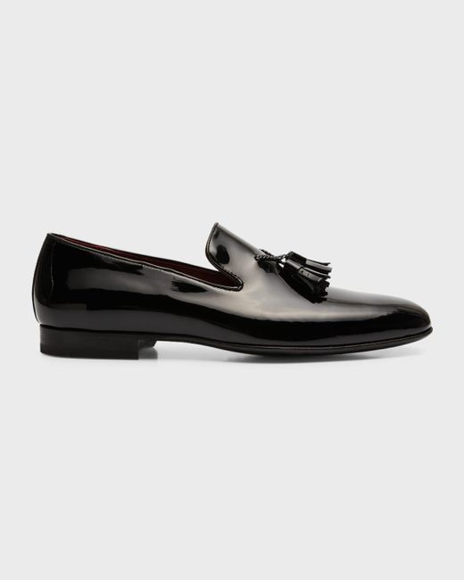 Magnanni Shoes Black Patent Leather Tassel Loafers for men