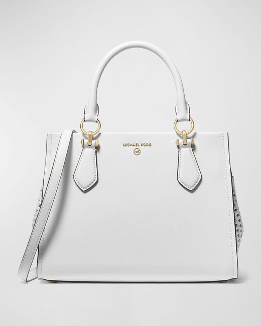 MICHAEL Michael Kors White Marilyn Medium Woven Leather Satchel Bag