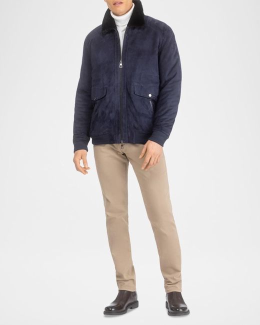 Gorski Blue Apos;S Suede Jacket With Select Shearling Lamb Lining