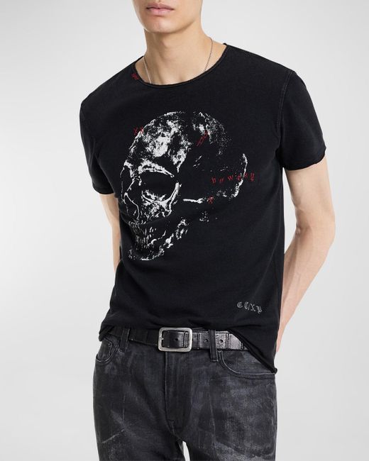 John Varvatos Black Bowery Skull Raw-Edge T-Shirt for men