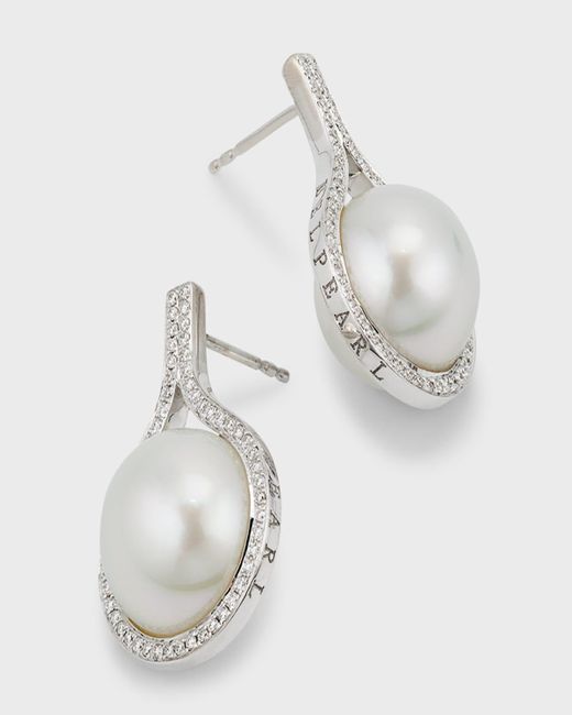 Belpearl 18k White Gold Pave Diamond And South Sea Pearl Earrings