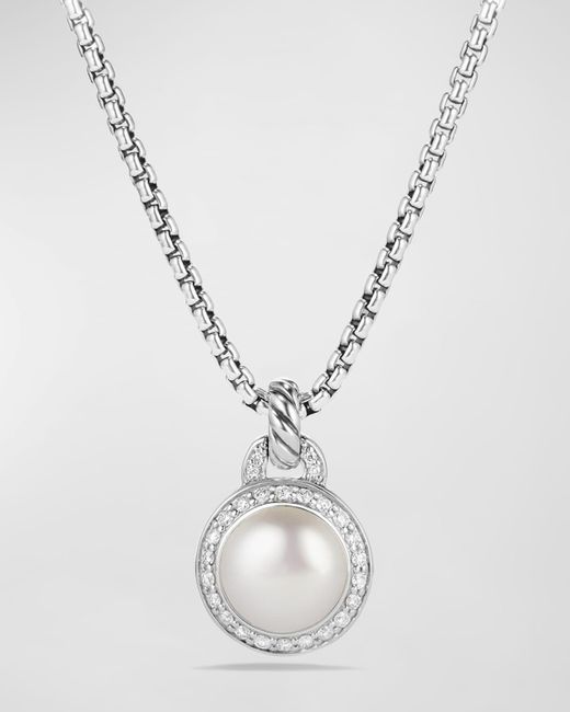 David Yurman White Petite Cerise Pearl Pendant Necklace W/pave Diamonds