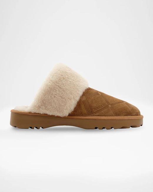 Burberry Brown Flint Shearling-Lined Suede Slippers