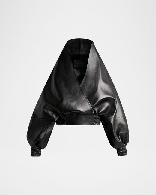 Balenciaga Black Structured Leather Wrap Jacket