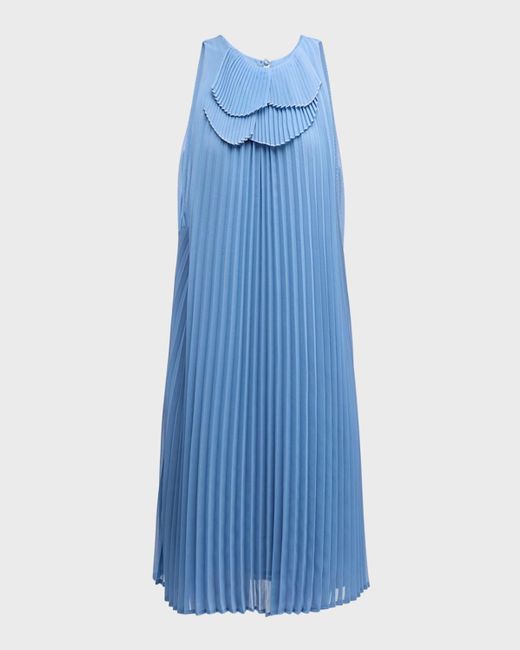 Emporio Armani Blue Sleeveless Pleated Mini Shift Dress