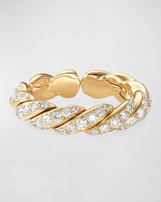 David Yurman Metallic Paveflex 18k Gold & Diamond Ring, Size 7.5-8.5