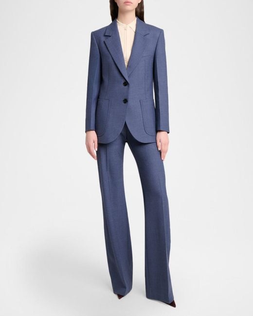 Victoria Beckham Blue Stretch-Wool Patch-Pocket Jacket