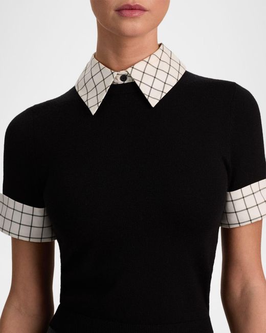 Alice + Olivia Black Aster Collared Pullover