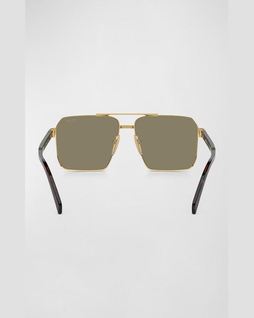 Prada Natural Double-Bridge Metal Square Sunglasses for men