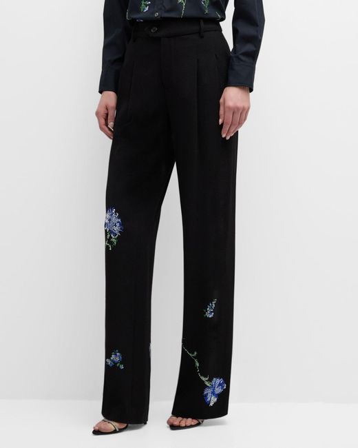 Libertine Black Cecil Beaton Carnation Embellished Straight-Leg Baggy Trousers