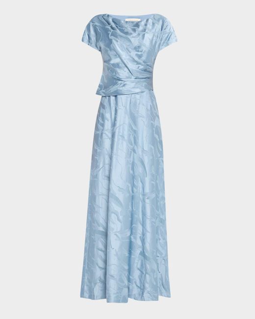 Lafayette 148 New York Blue Pleated Dolman-Sleeve Jacquard Gown