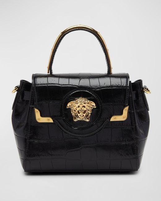 Versace Black La Medusa Small Croc-embossed Top-handle Bag