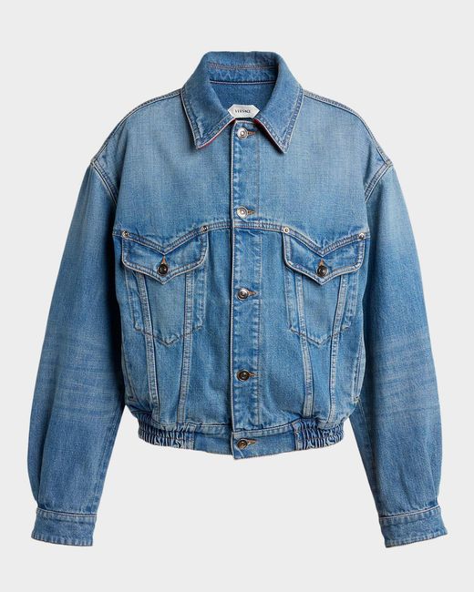 Versace Blue Blouson Leather-Lined Denim Jacket