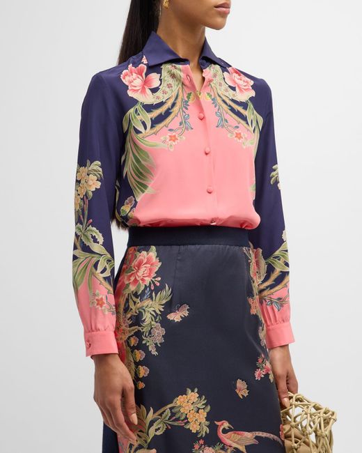 Etro Enchanted Floral Long-Sleeve Silk Engineered Shirt