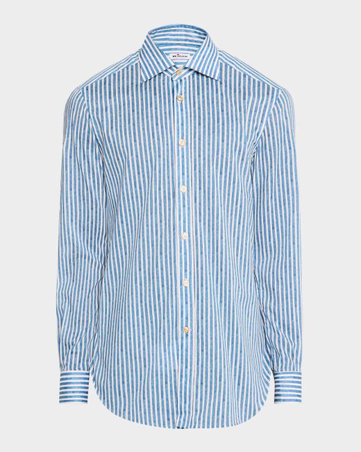 Kiton Blue Cotton Painted Stripe Sport Shirt for men