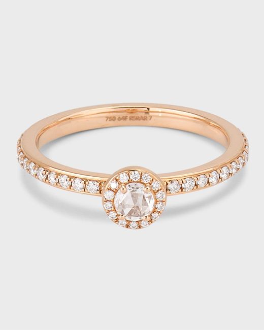 64 Facets White 18k Rose Gold Rose-cut Diamond Ring, Size 5