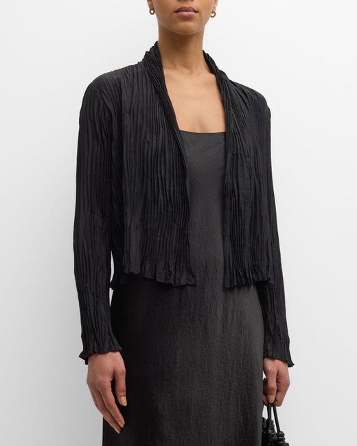 Eileen Fisher Black Open-Front Crinkled Silk Jacket