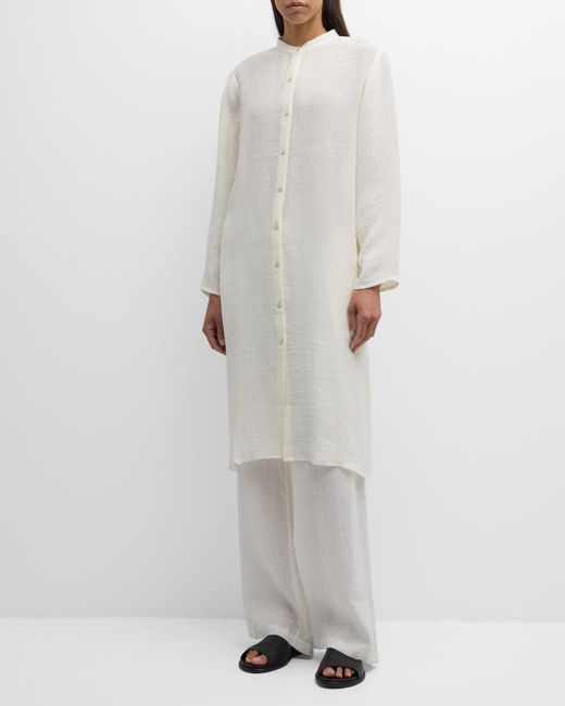 Eileen Fisher White Button-Down Organic Linen Gauze Shirt
