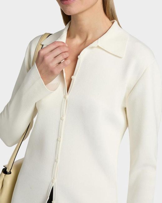 Totême White Compact Knit Buttoned Top