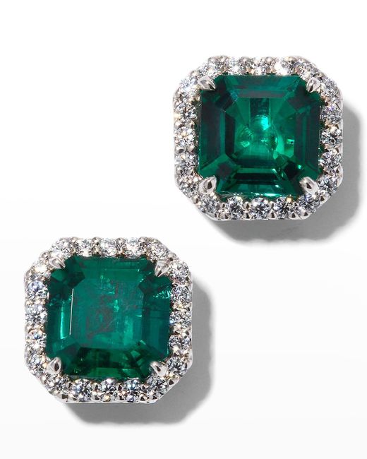 Fantasia by Deserio Green Cubic Zirconia & Lab Grown Emerald Stud Earrings