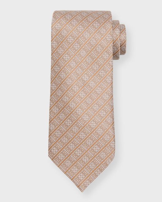 Stefano Ricci Natural Ornate Stripe Silk Tie for men