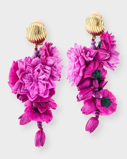 Oscar de la Renta Pink Floral Cascade Earrings