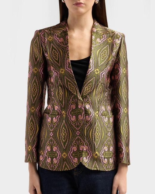 Etro Brown Single-Breasted Jacquard Tailored Jacket