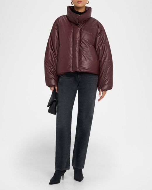 Twp Purple Leather Raglan Puffer Jacket