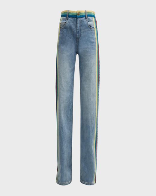 Hellessy Blue Bart Striped-Ribbon Straight-Leg Jeans