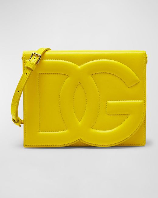 Dolce & Gabbana Yellow Dg Logo Flap Leather Shoulder Bag