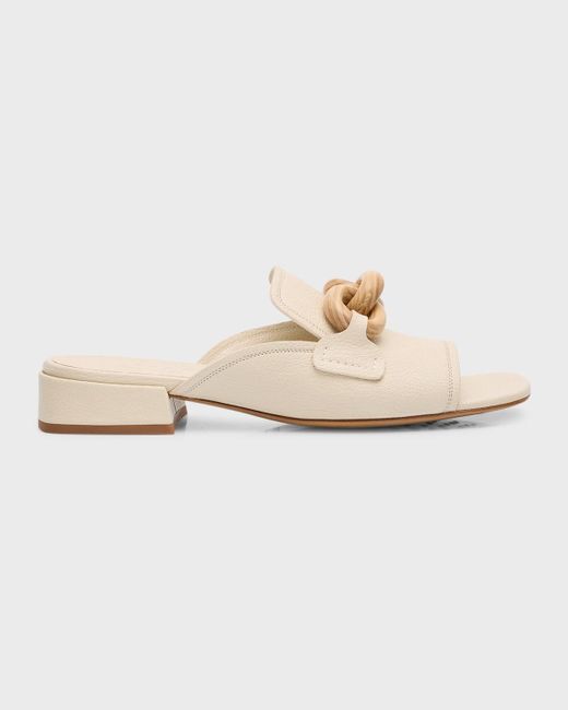 Pedro Garcia White Enna Leather Wooden-link Mule Sandals