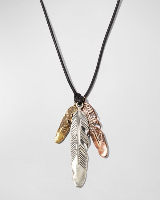 John Varvatos Metallic Raven Tri-Color Feathers Pendant Necklace for men