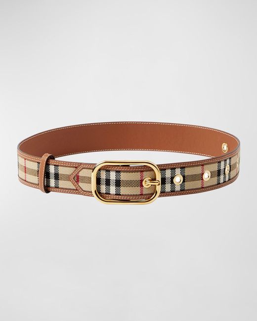 Burberry Brown Check Cotton & Leather Belt