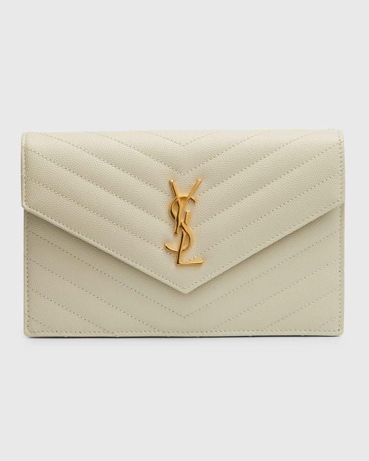 Saint Laurent Small Ysl Envelope Flap Wallet On Chain in Natural | Lyst