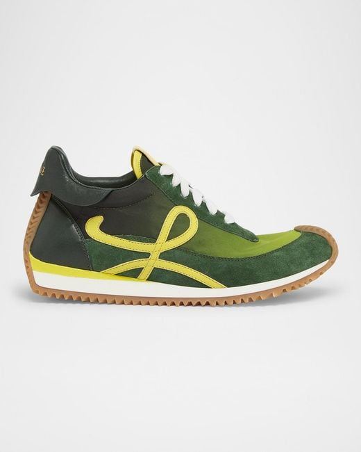 Loewe Green Flow Runner Suede And Leather Sneakers