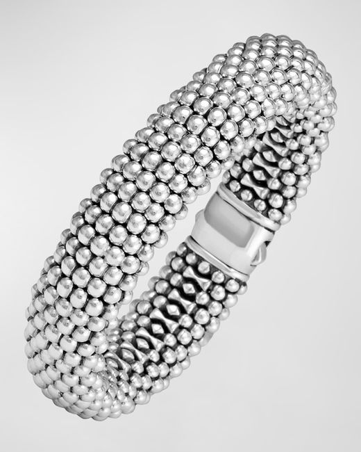 Lagos White Silver Caviar Oval Bracelet, 15mm