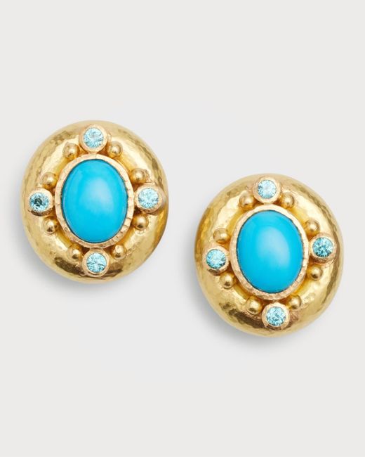 Elizabeth Locke Blue Turquoise Oval Earrings With 2.5mm Zircon