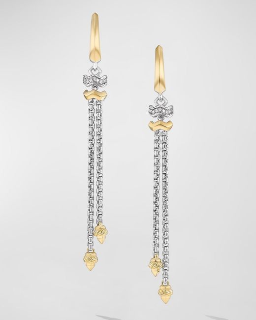David Yurman White Stax Chain Earrings With Diamonds In 18k Gold And Silver, 64.5mm