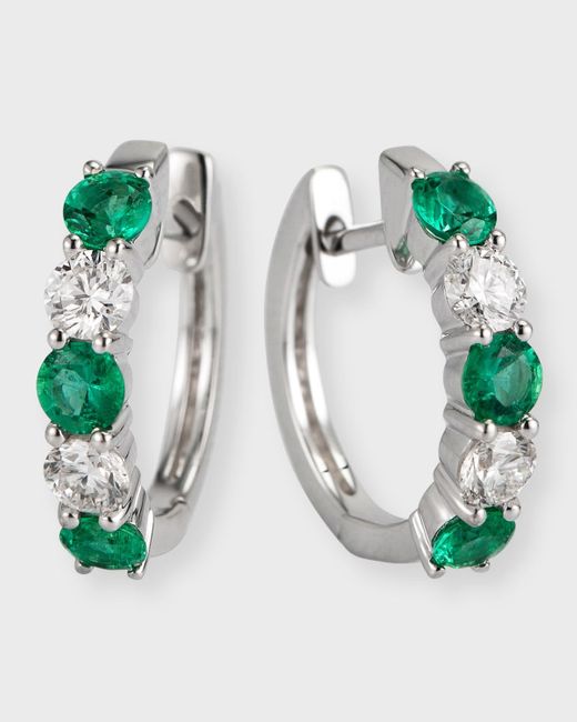 David Kord Green 18k White Gold Earrings With 3.3mm Alternating Diamonds And Emeralds