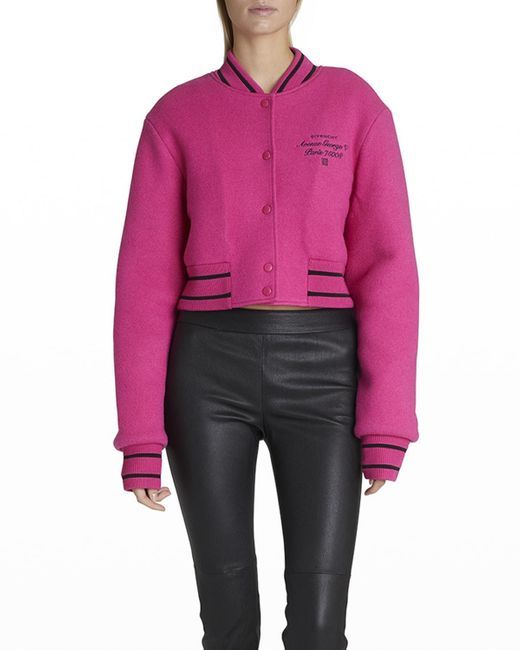 Givenchy Pink Logo-embroidered Crop Wool Bomber Varsity Jacket